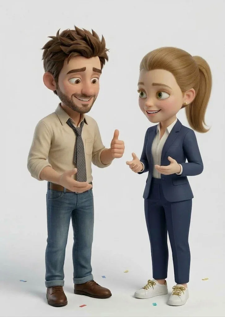 Un dirigeant et Caroline, en pleine discussion, pouce levé